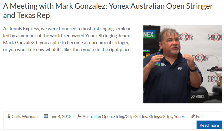 A Meeting with Mark Gonzalez - Yonex Australian Open Stringer and Texas Rep