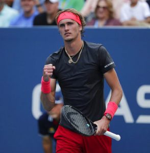 Alexander Zverev, of Germany, reacts after defeating Peter Polansky, of Canada, during the first round of the U.S. Open tennis tournament, Tuesday, Aug. 28, 2018, in New York. (AP Photo/Andres Kudacki)