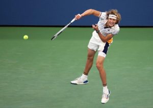 Aug 30, 2017; New York, NY, USA; Alexander Zverev of Germany serves to Borna Coric of Croatia on day three of the U.S. Open tennis tournament at USTA Billie Jean King National Tennis Center. Mandatory Credit: Jerry Lai-USA TODAY Sports