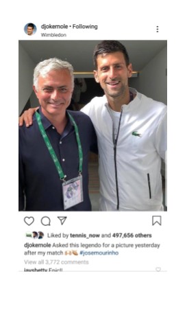 Novak DJokovic at Wimbledon 2019 Instagram Pic