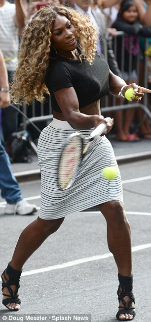 Serena Williams Playing Against David Letterman in NYC (Aug 21, 2014 - Source: Doug Meszier/Splash News)