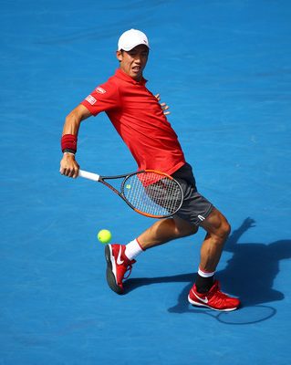 Kei Nishikori on day three of the 2017 Australian Open at Melbourne Park. (Jan. 17, 2017 - Source: Clive Brunskill/Getty Images AsiaPac)