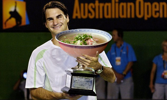 Roger Federer Holding a Bowl of Soup Down Under