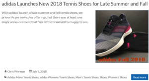 adidas Launches New 2018 Tennis Shoes for Late Summer and Fall