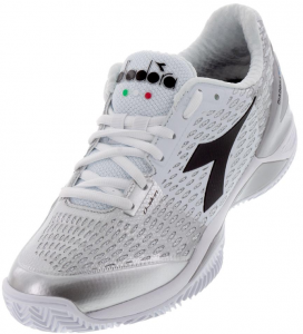 Diadora Women's Speed Blushield 3 Clay Tennis Shoes in White and Silver