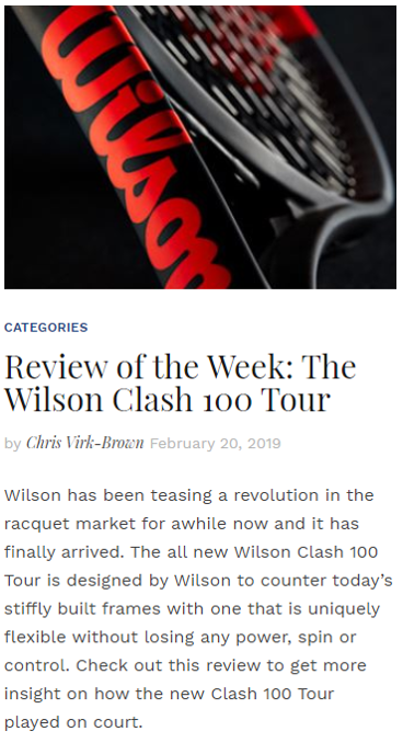 Review of the Week: The Wilson Clash 100 Tour