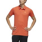 Model in Adidas Men's HEAT.RDY Color Block Polo Glory Amber