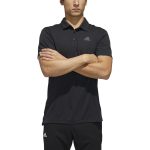 Model in adidas Men's HEAT.RDY Color Block Polo Black