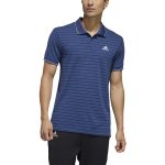 Model in adidas Men's HEAT.RDY Color Block Striped Polo Indigo