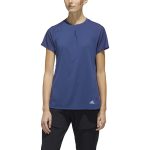 Model in Adidas Women's HEAT.RDY Color Block Top Indigo