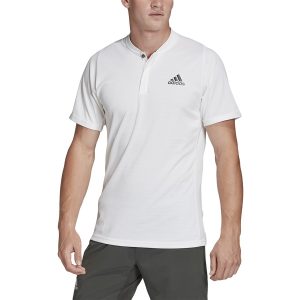 Model in Adidas Men's HEAT.RDY FreeLift White Tennis Polo