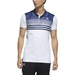 Model in Adidas Men's HEAT.RDY Pique Polo White and Tech Indigo