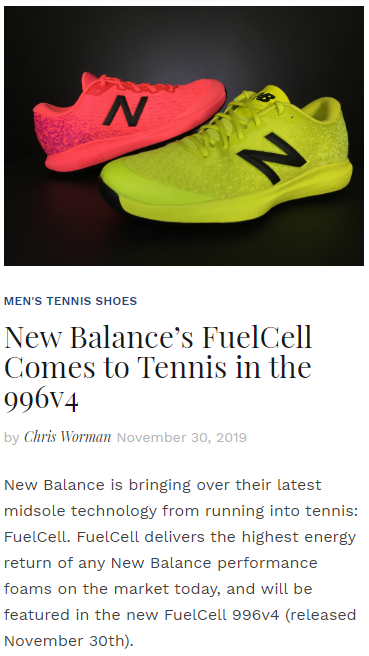New Balance's FuelCell Comes to Tennis in the 996v4