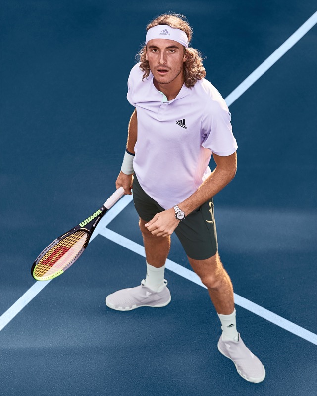 Stefanos Tsitsipas in HEAT.RDY Adidas Polo and 2n1 Short