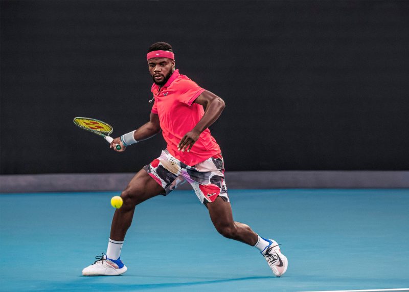 Francis Tiafoe playing in 2020 Australian Open first round with Nike GP Turbo Shoe