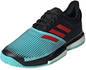 Adidas Men's SoleCourt Primeblue Tennis Shoes Core Black and Pulse Aqua