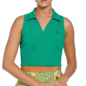 Penguin Womens Solid Rib Tennis Polo Jelly Bean