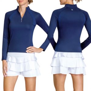 TAIL Women's Imelda Long Sleeve 3/4 Zip Tennis Top - Stylish and Protective Tennis Apparel with UPF 50+ and Funnel Neck Opening. Tennis Gear for summer.