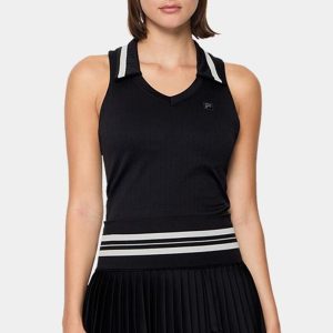 Fila Womens Challenger Seamless Polo Tennis Tank Black and Gardenia